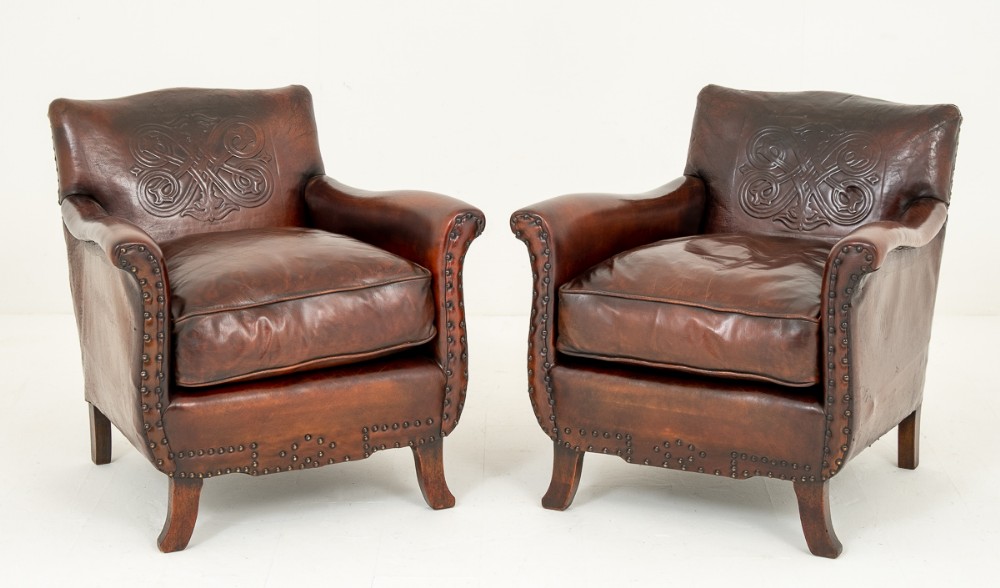 Superb Pair of French leather Club Chairs
