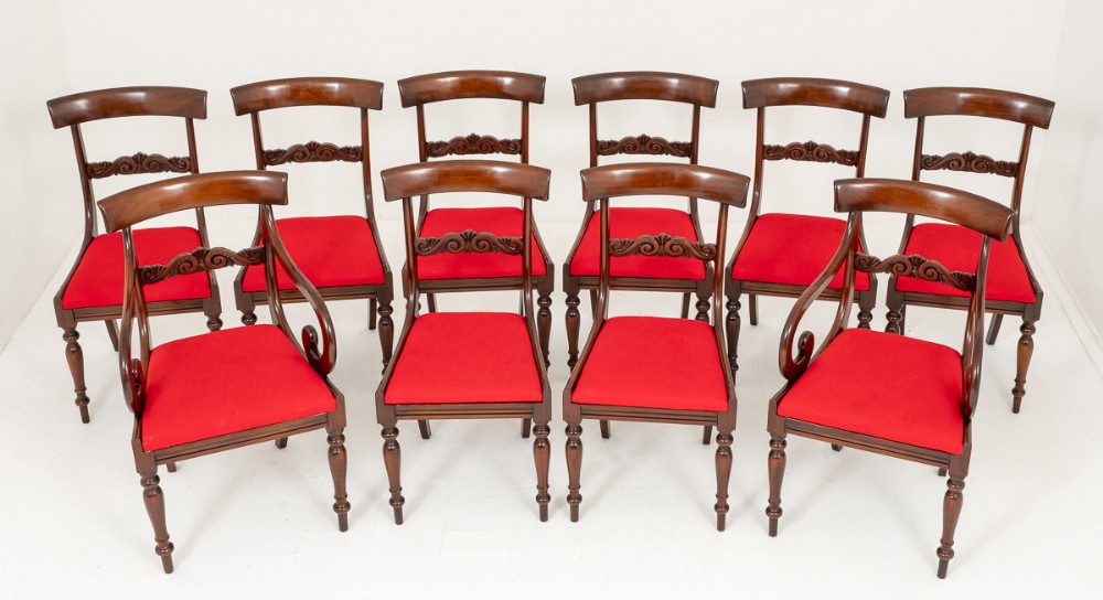 Set of 10 Regency Style Mahogany Dining Chairs