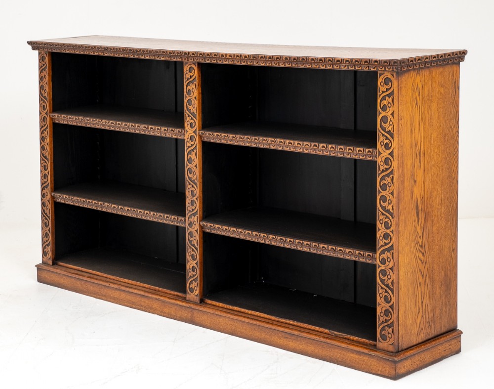 Victorian Carved Oak Double Open Bookcase
