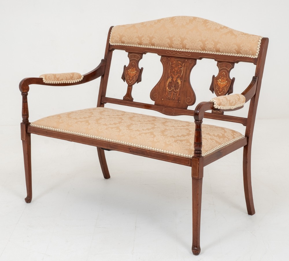 Late Victorian Rosewood Inlaid Hall Seat