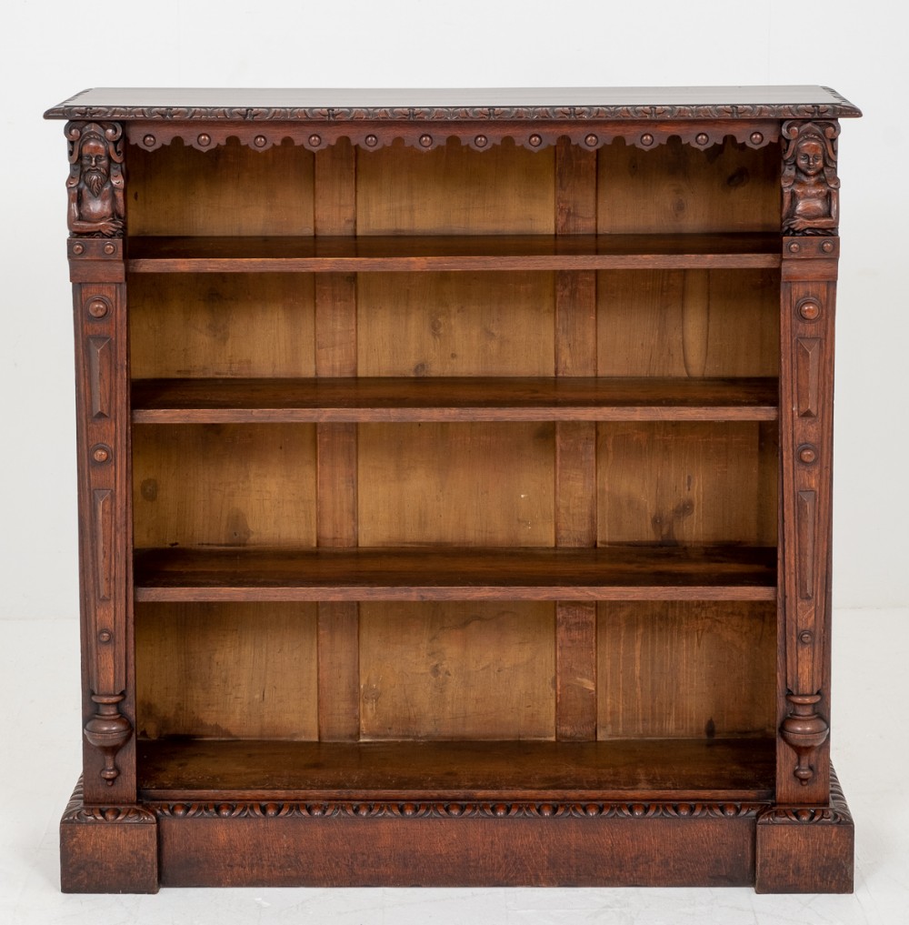 Carved Oak Open Bookcase