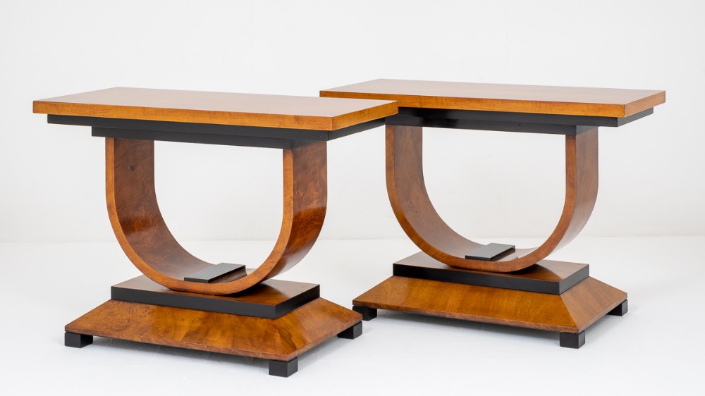 Absolutely Stunning Pair of Walnut Art Deco Console Tables