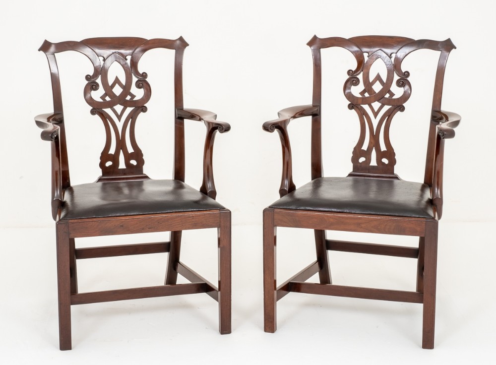 Pair of Mahogany Chippendale Style Arm Chairs.