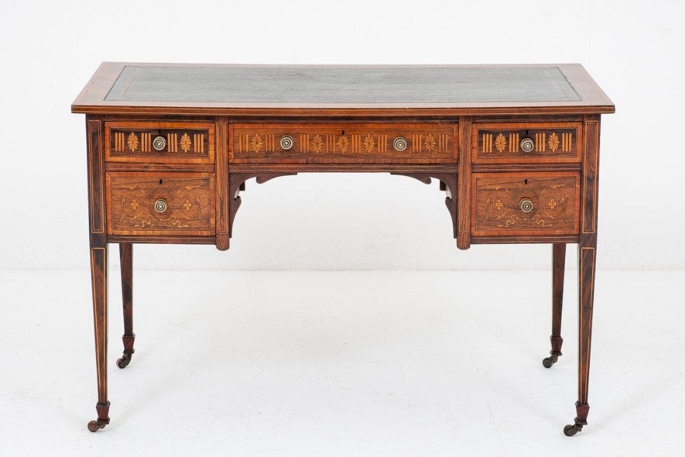 Sheraton revival rosewood and inlaid writing table
