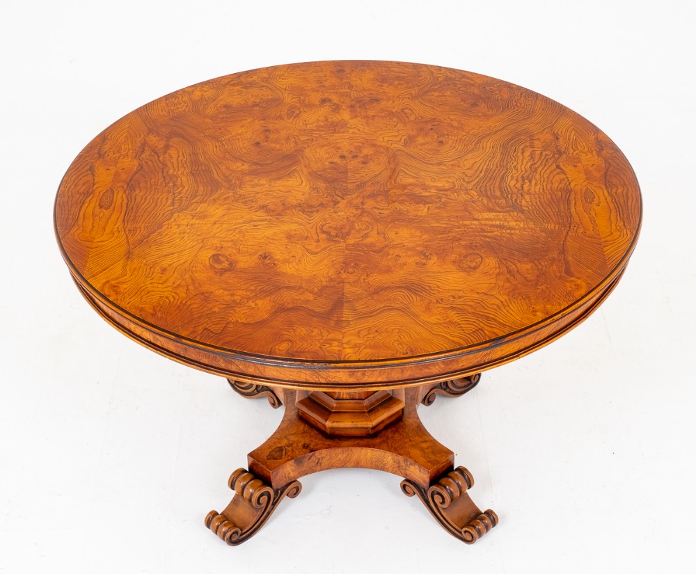 Figured Elm Circular Dining Table