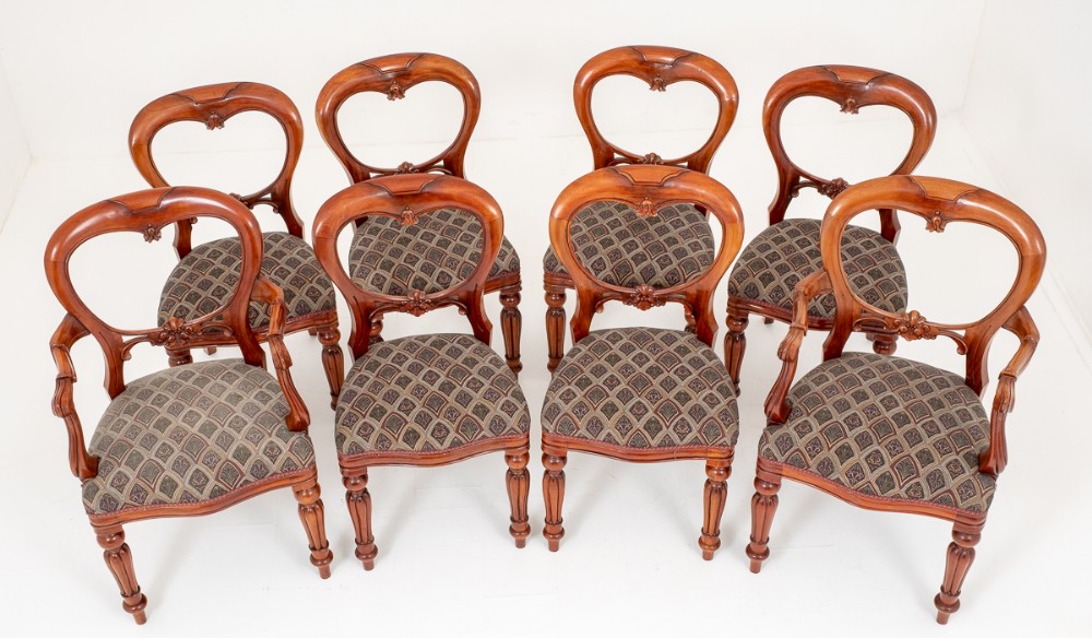 Set of 8 Mahogany Victorian Style Balloon Back Dining Chairs