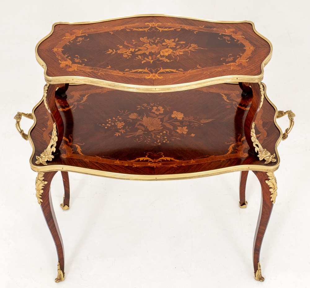 Pretty French Walnut and Marquetry Etagere