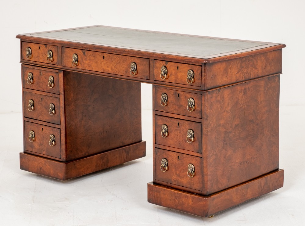 Victorian Pedestal Burr Walnut Desk