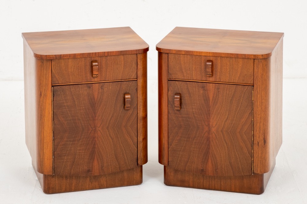 Pair of Stylish Walnut Art Deco Bedside Cabinets