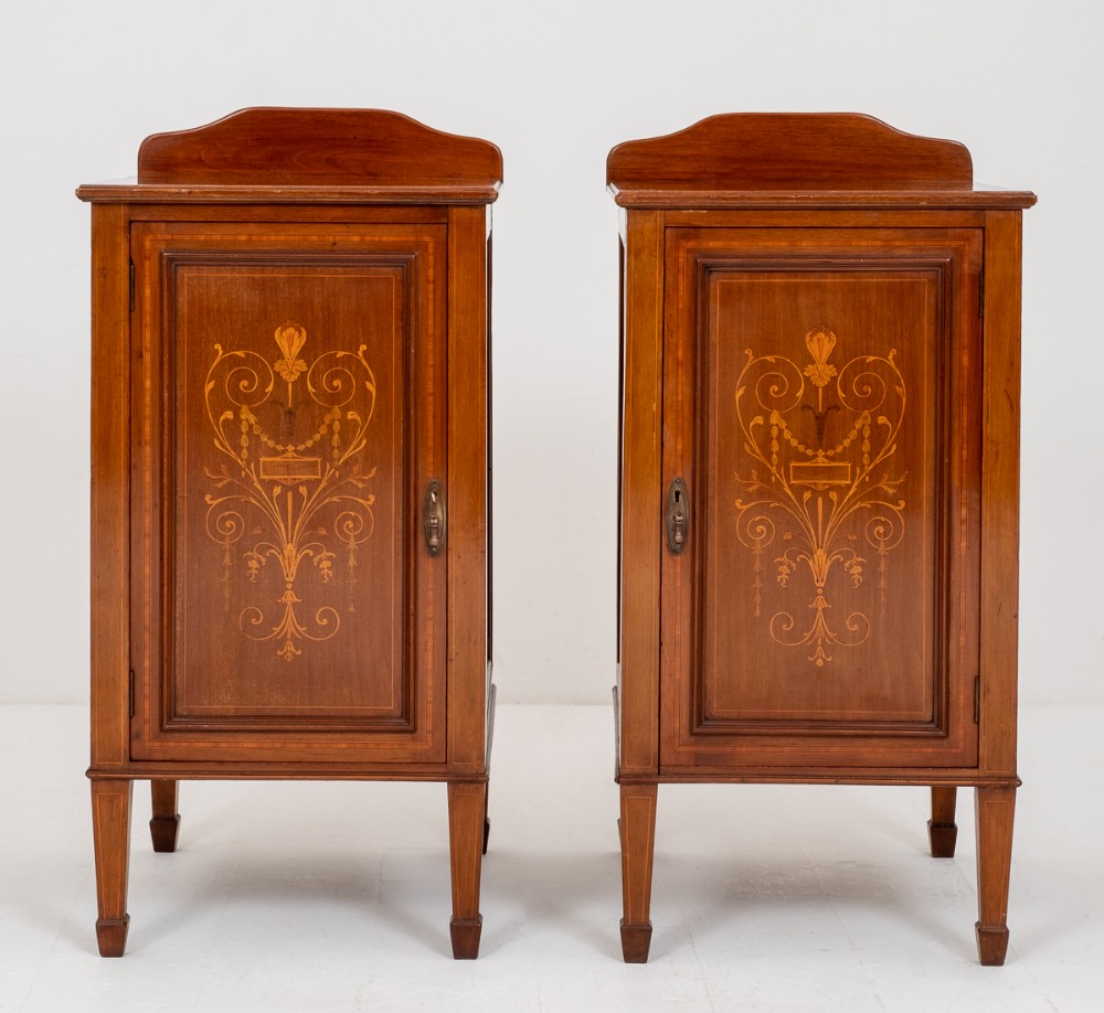 Pair of Inlaid Sheraton Revival Side Cabinets
