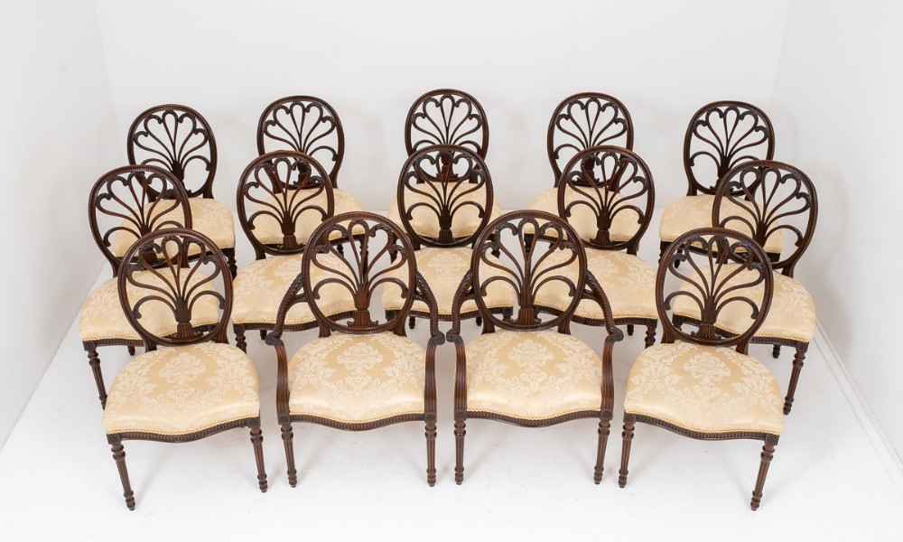 Magnificent Set of 14 Hepplewhite Design Mahogany Dining Chairs