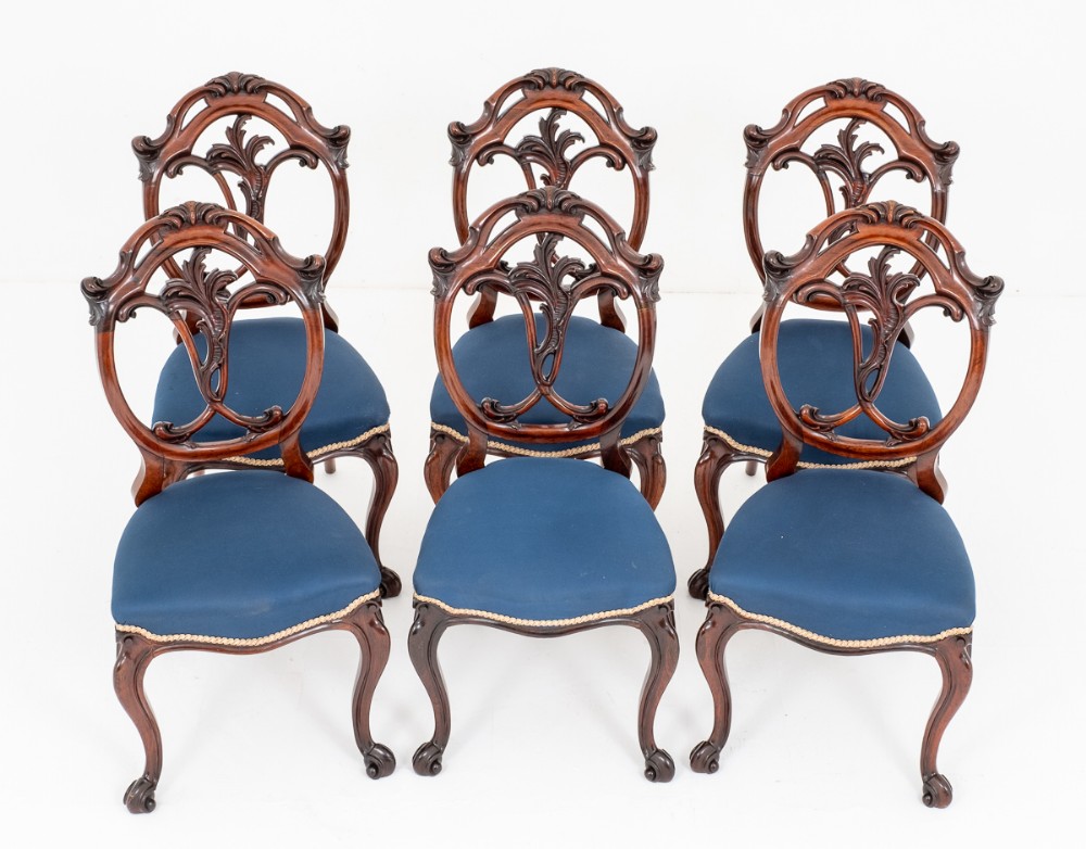 Wonderful Set of 6 Rosewood Cabriole Leg Dining Chairs