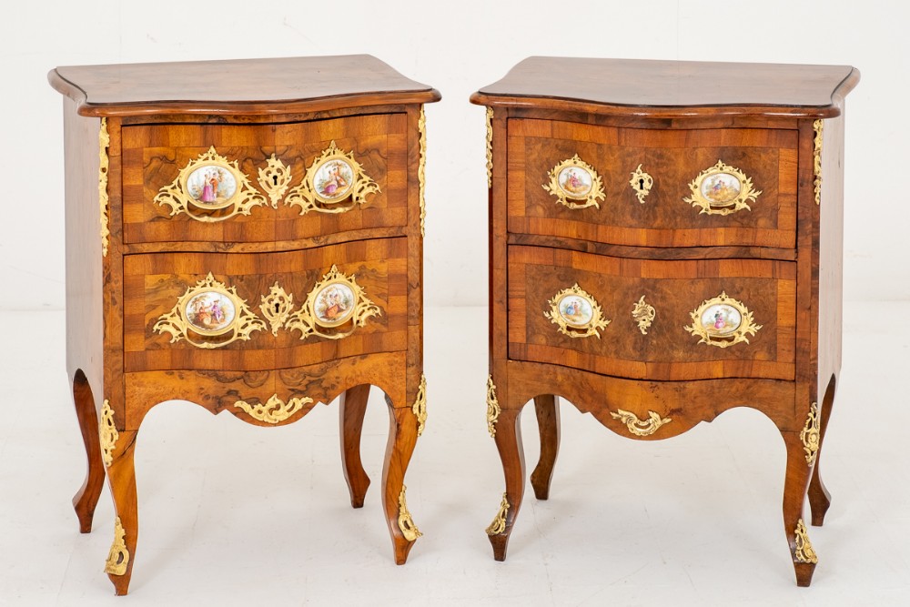 A Good Pair (almost matching) of French Walnut Bedside Cabinets