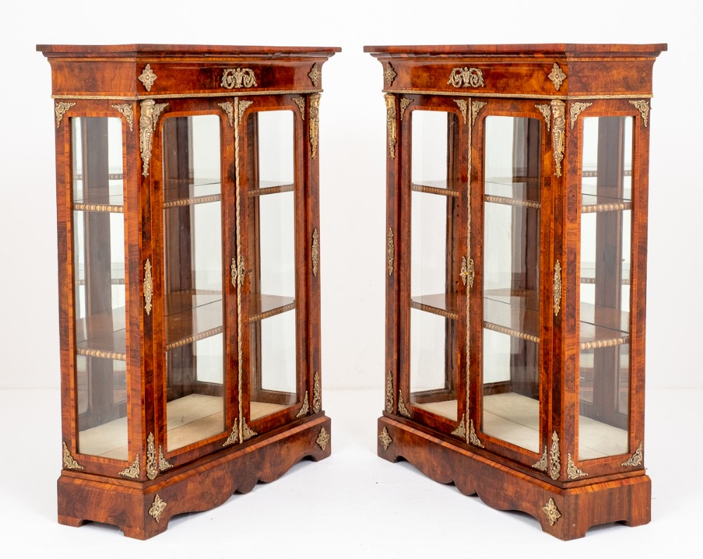 Stunning Pair of Walnut Display Cabinets