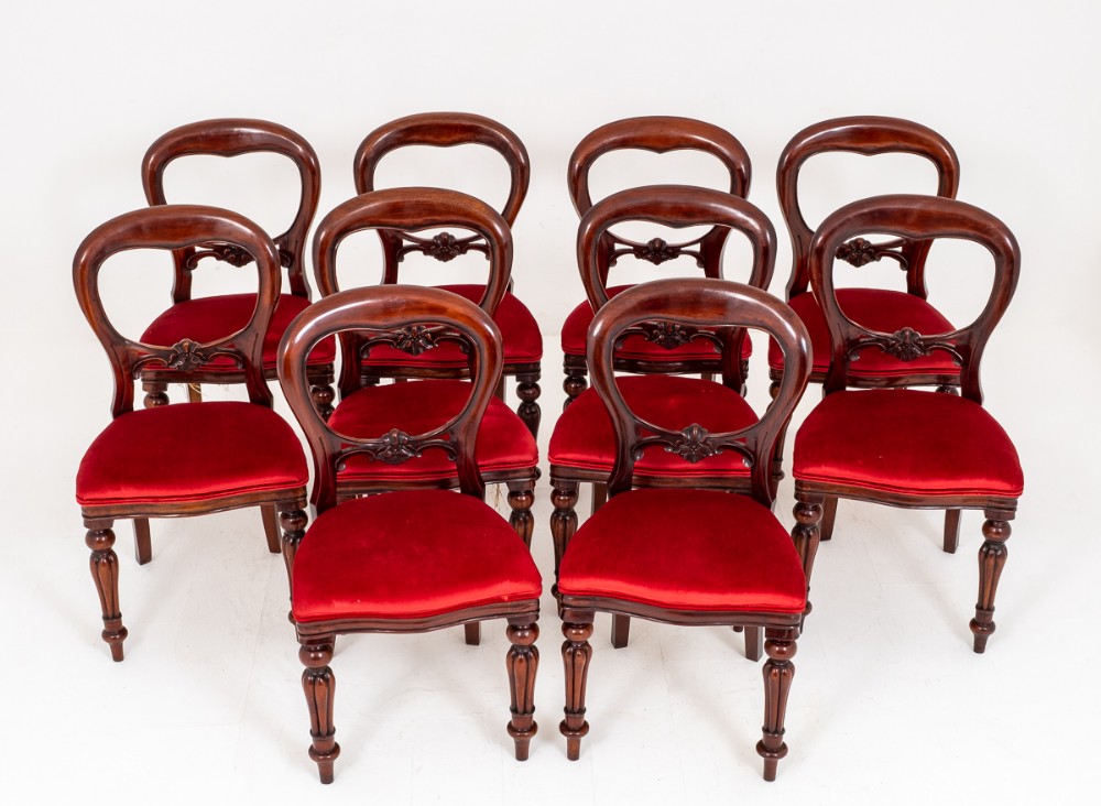 Set of 10 Mahogany Victorian Style Dining Chairs