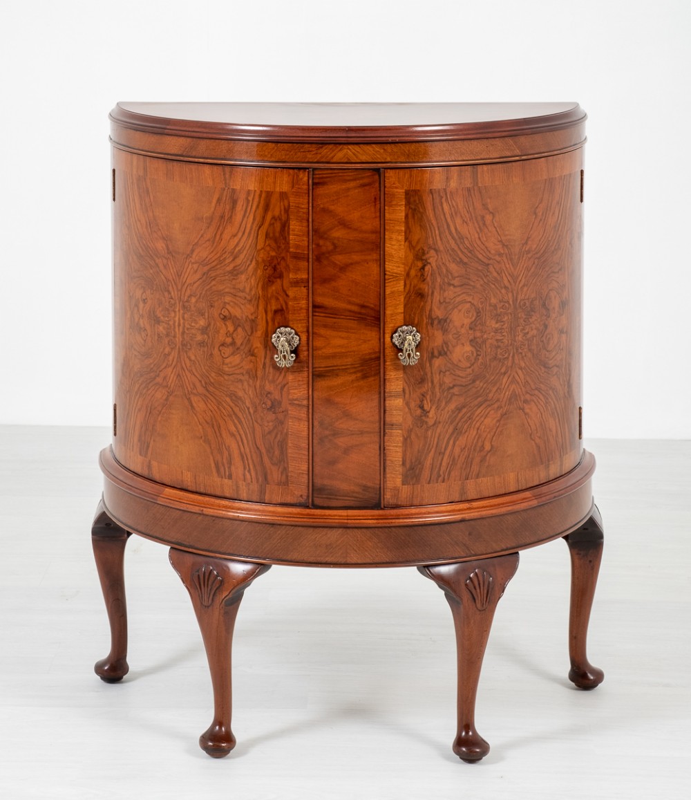 Walnut Queen Anne Style Demi Lune Side Cabinet