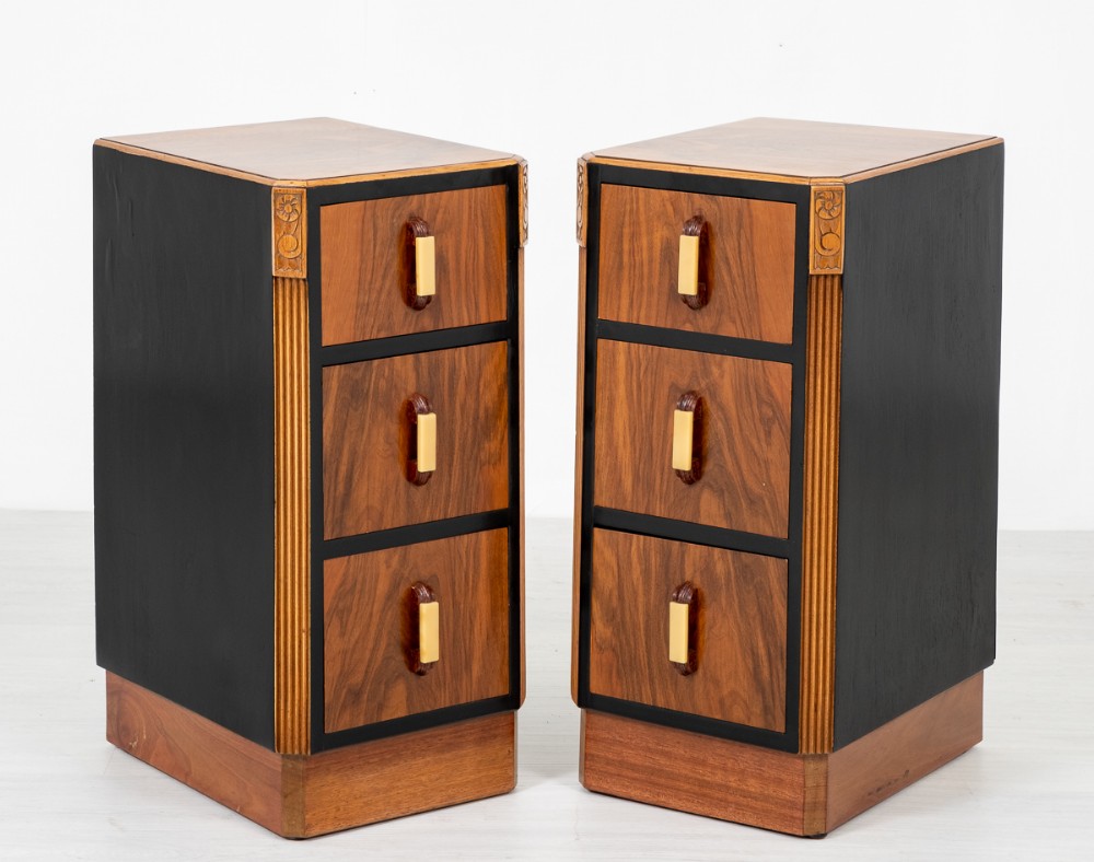 Pair of Outstanding Walnut Art Deco Bedside Cabinets