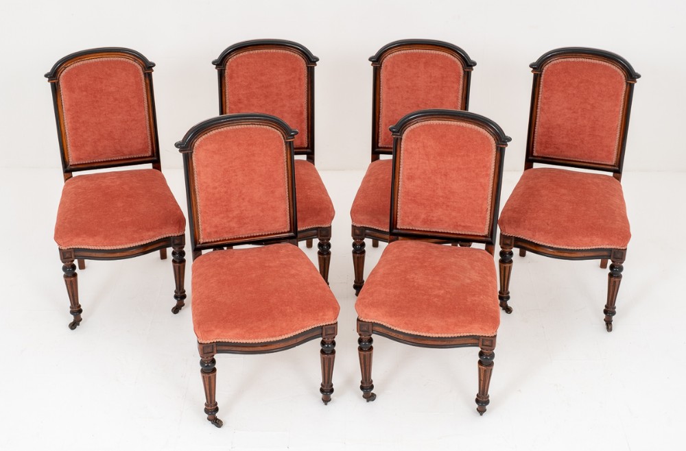 Very Pretty Set of 6 Walnut and Ebony Salon Chairs