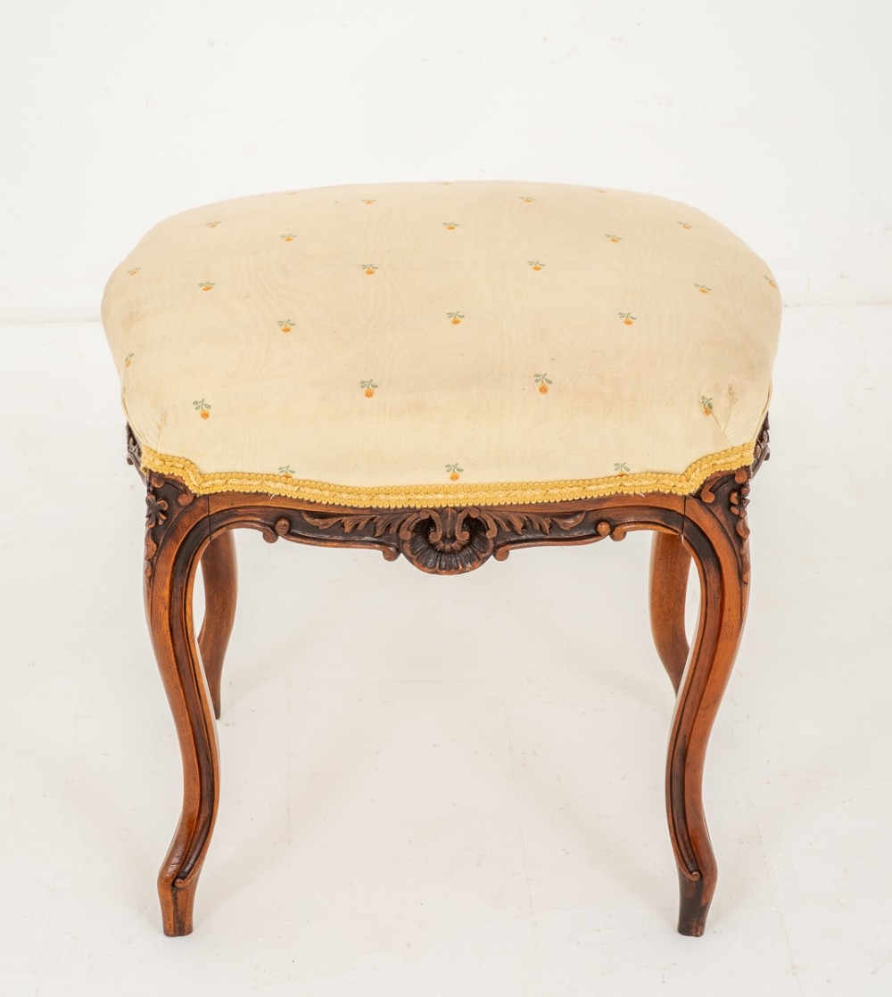 French Carved Walnut Stool