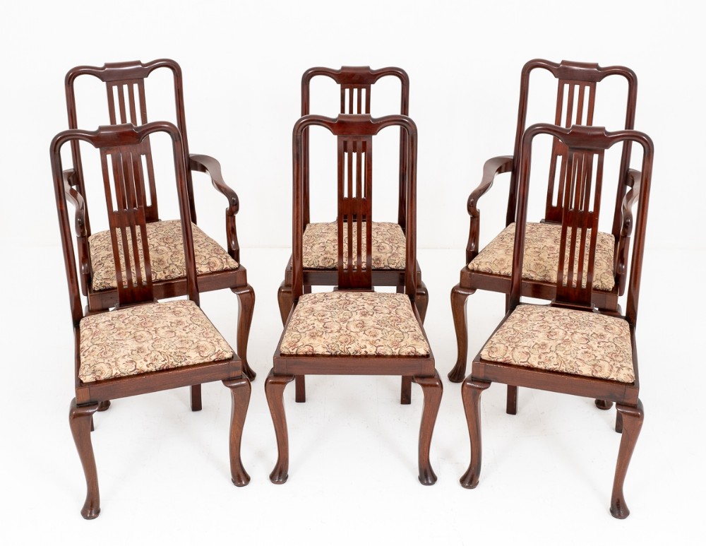 Set of 6 Mahogany Queen Anne Style Dining Chairs 