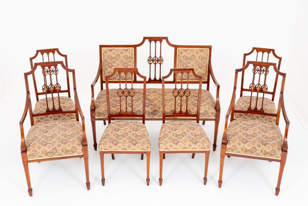 Elegant Sheraton Revival Inlaid Parlour Suite