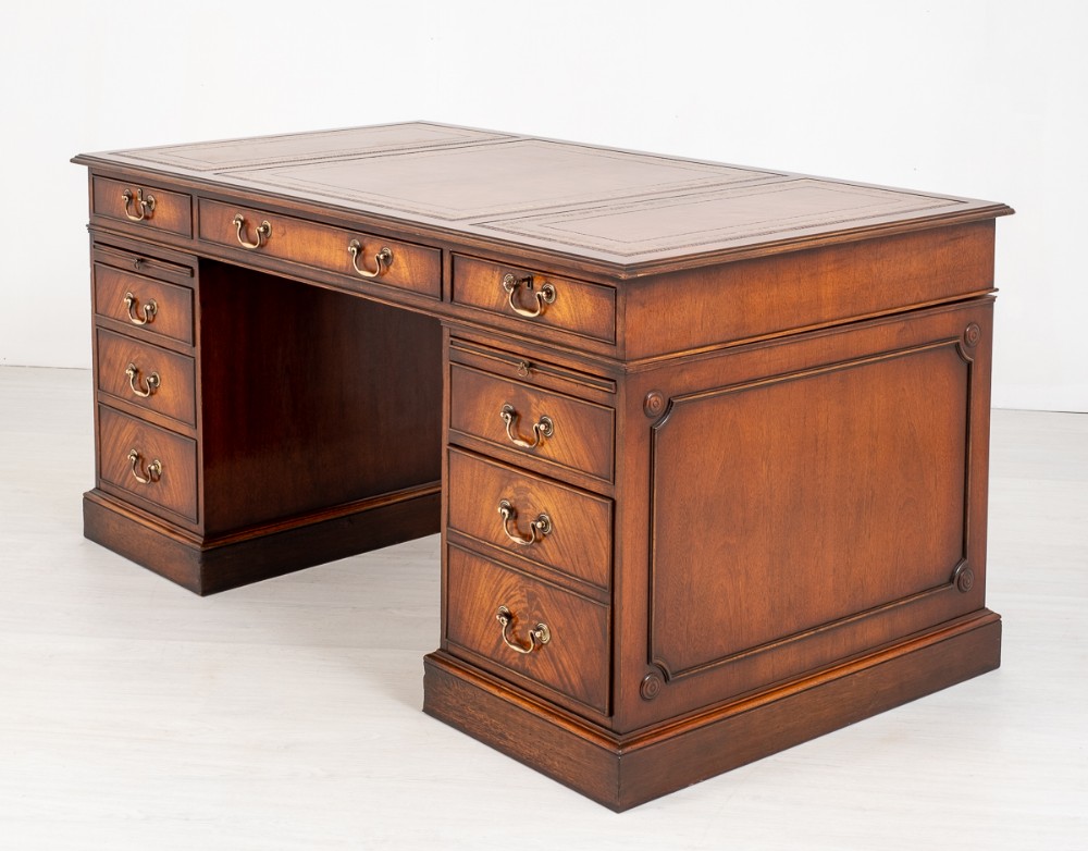 Mahogany 2 Pedestal Desk with Georgian Influences