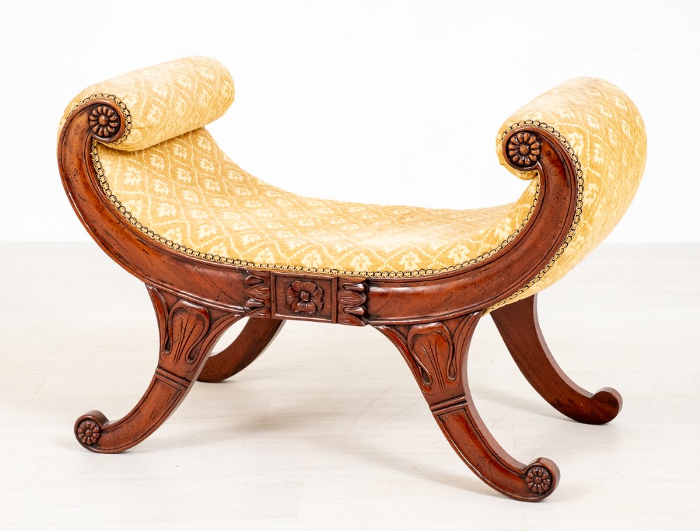Pretty William IV Style Carved Mahogany Stool