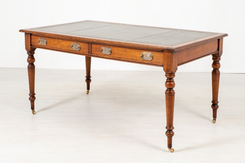 Large Oak Victorian 2 Drawer Writing Table