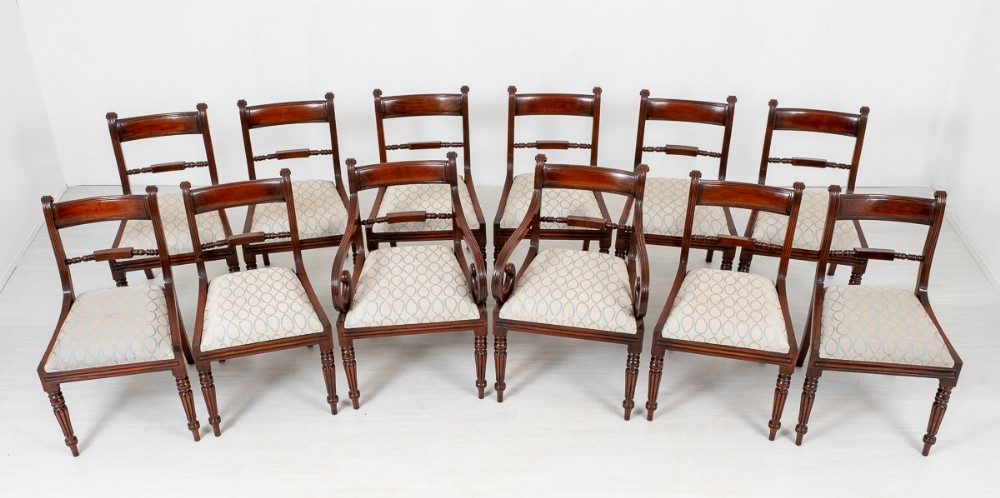 Set of 12 Mahogany Regency Style Dining Chairs
