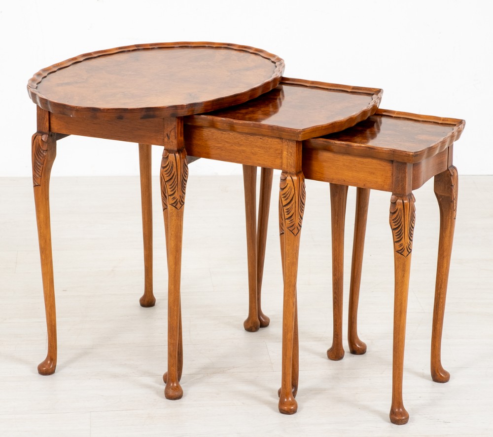 Queen Anne Style Nest of 3 Walnut Tables