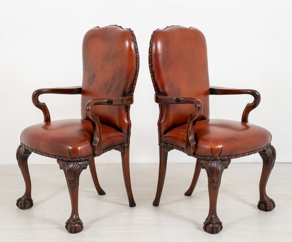 Good Pair of Leather Queen Anne Style Library Chairs