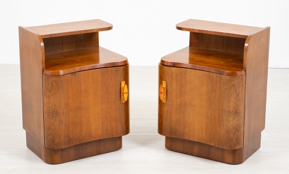 Pair of French Walnut Art Deco Bedside Cabinets