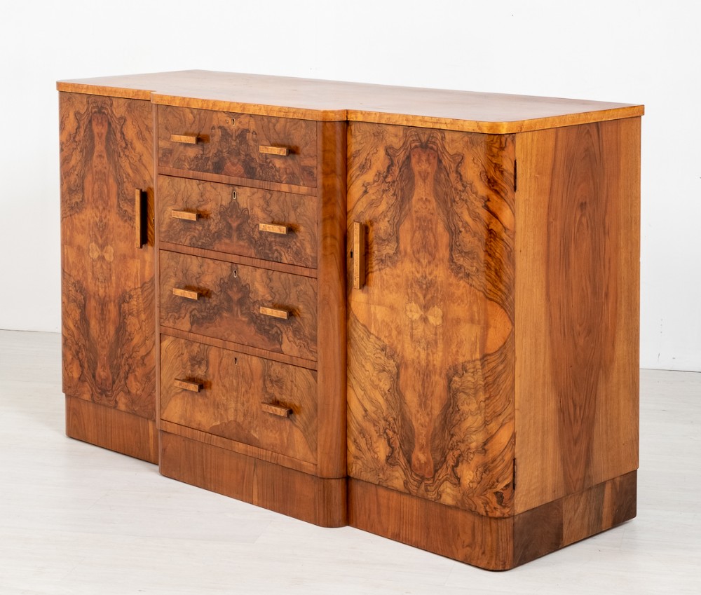 Superb Art Deco Figured Walnut Sideboard