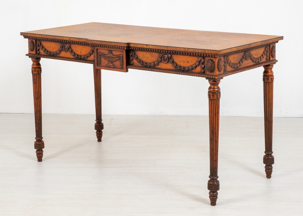 Oak Carved and Inlaid Console Table