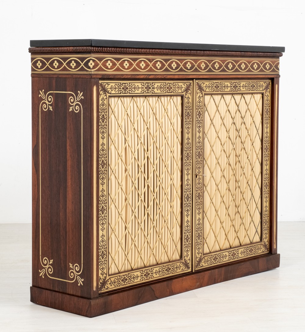 Amazing Rosewood and Brass Inlaid Side Cabinet