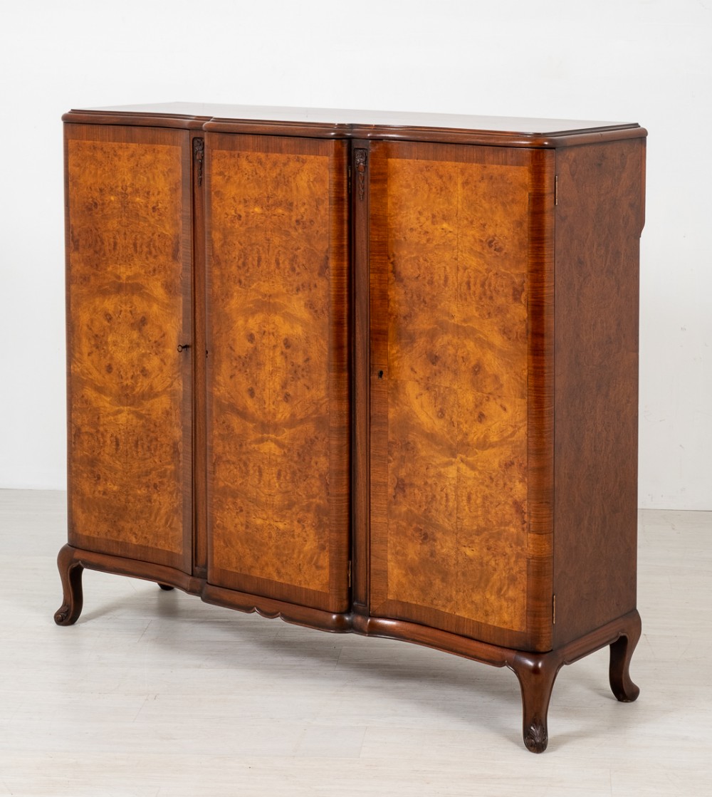 Stunning Burr Walnut 3 Door Side Cabinet