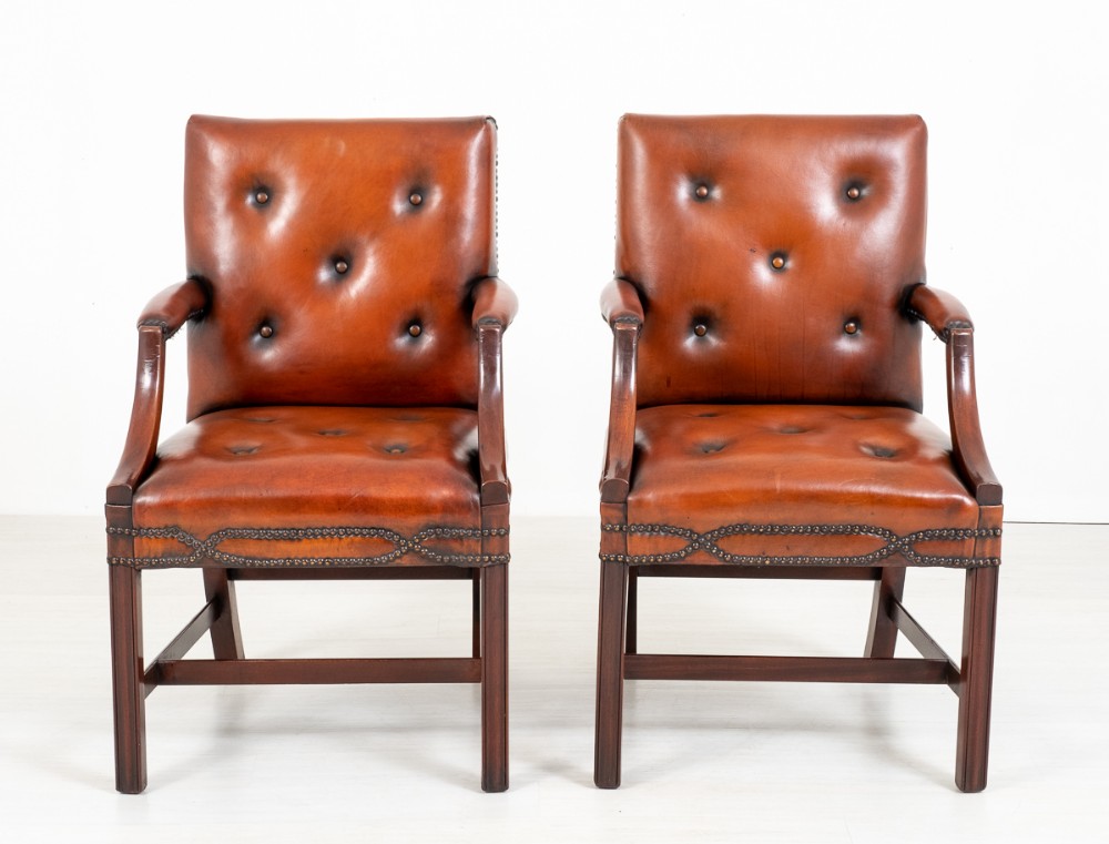 Superb Pair of Leather Gainsborough Chairs