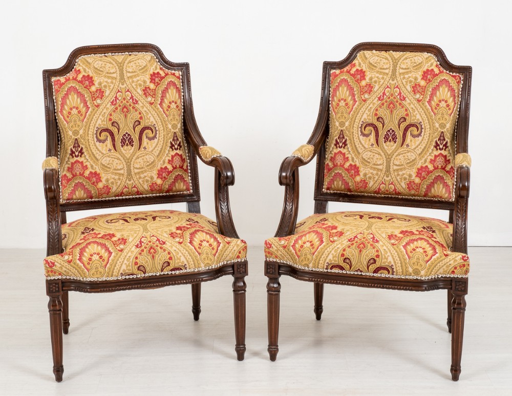 Pair of French Oak Open Arm Chairs