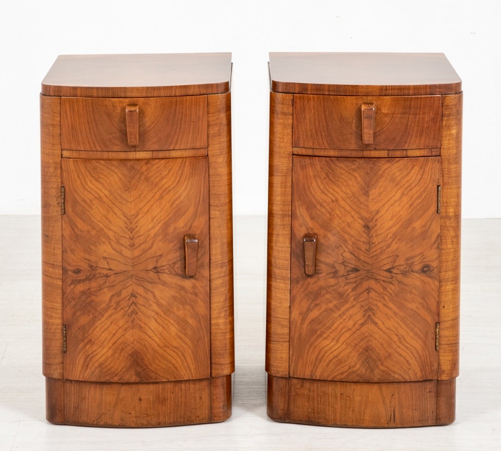 Pair of Walnut Art Deco Bedside Cabinets