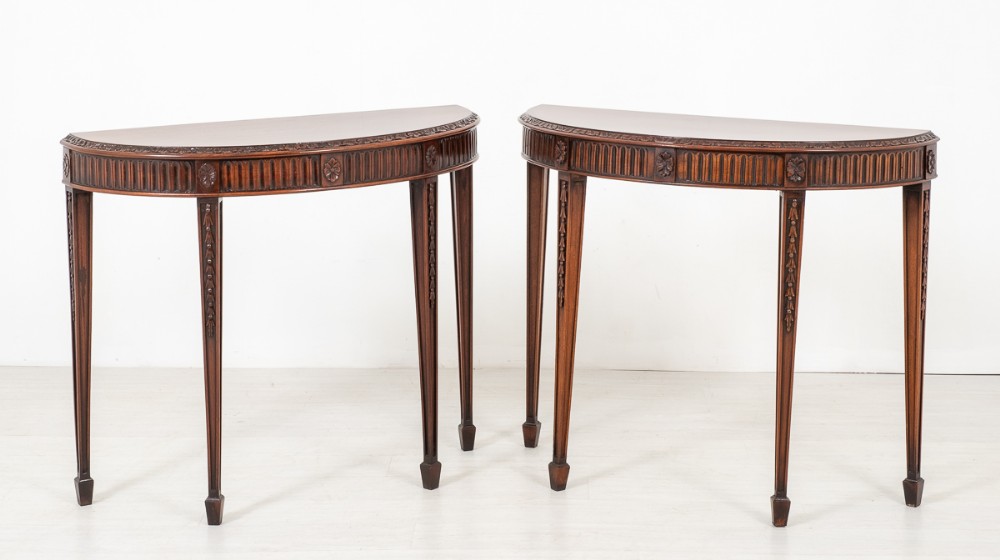 Pair of Mahogany Hepplewhite Style Demi Lune Tables