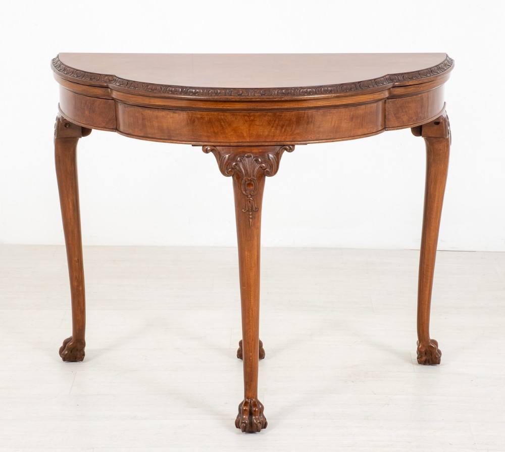 Queen Anne Style Walnut Demi Lune Card table