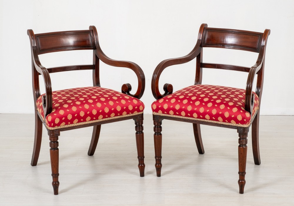 Pair of Regency Mahogany Open Arm Chairs