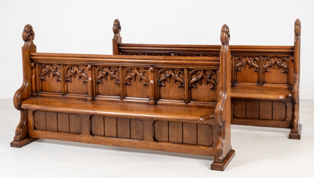 Pair of Victorian Carved oak Pews