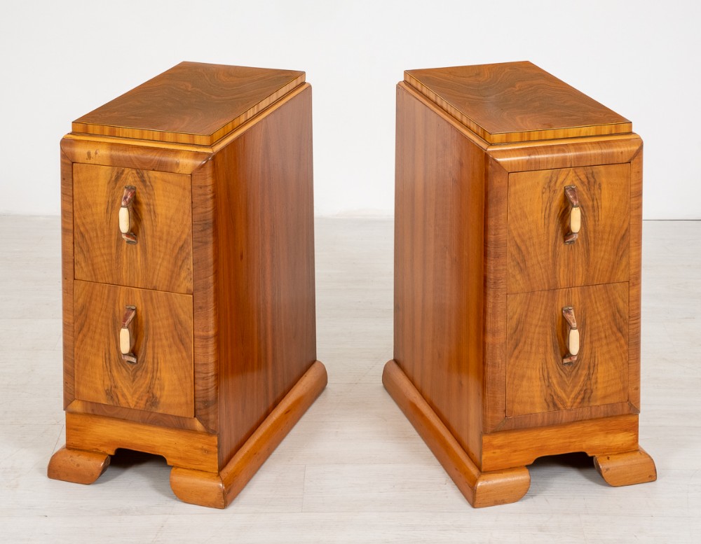 Pair of Walnut Art Deco Bedside Cabinets