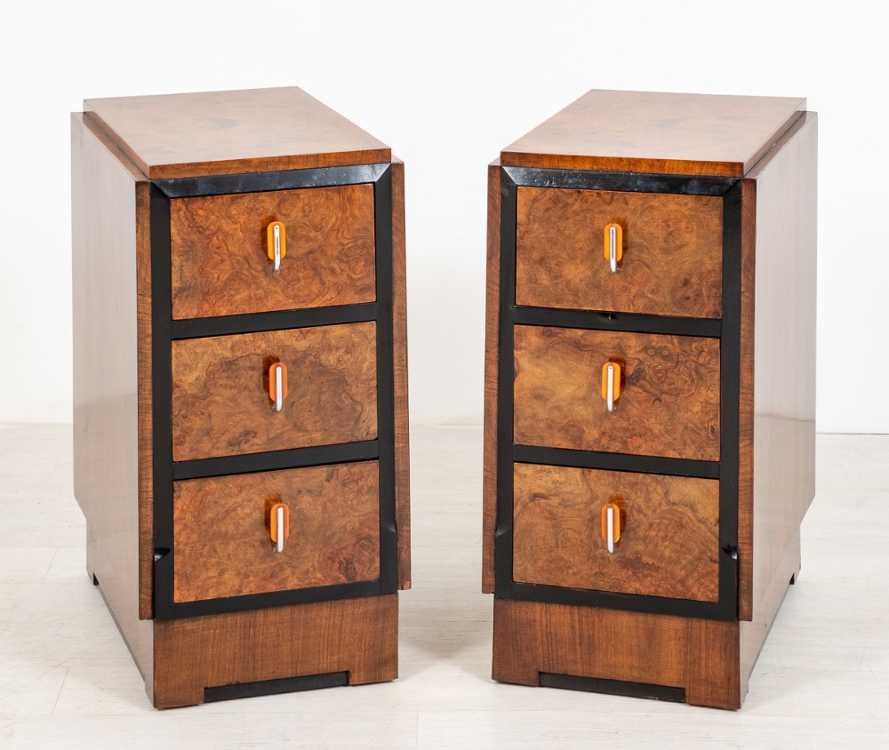 Pair of Burr Walnut Art Deco Bedside Cabinets
