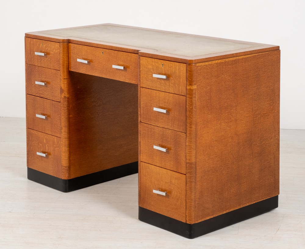 Stylish Blonde Oak Art Deco Desk