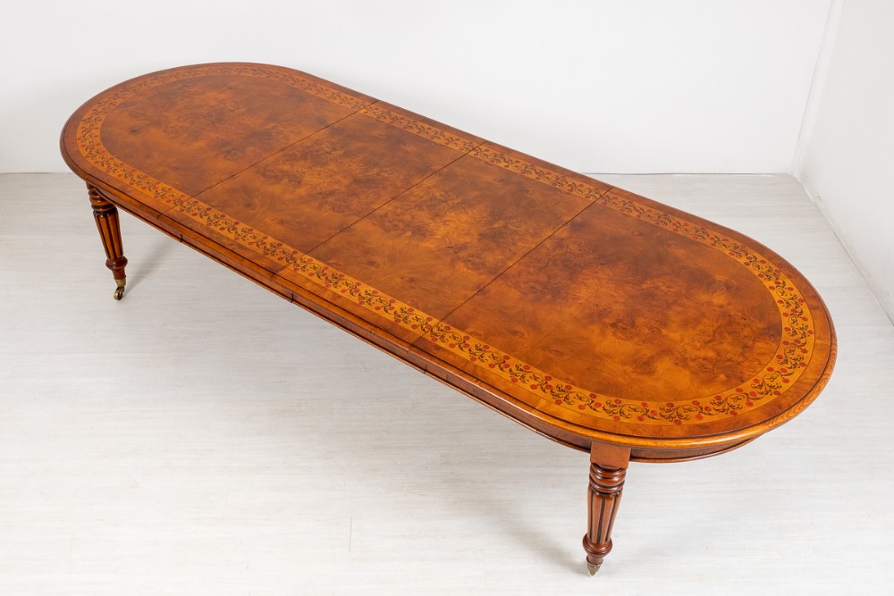 Stunning Walnut and Marquetry Extending Dining Table
