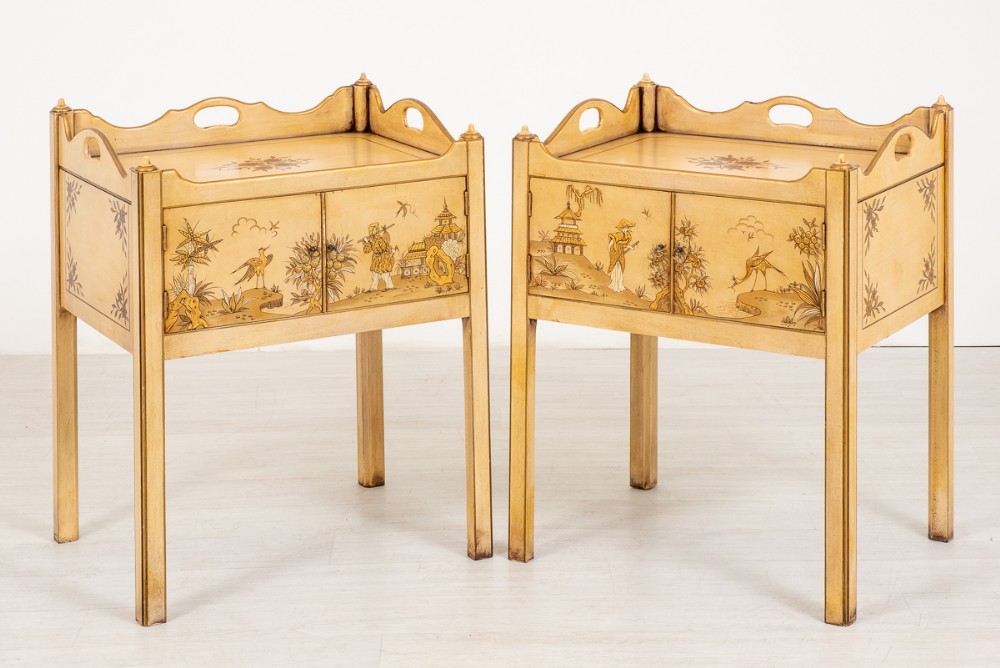 Pair of Chinoiserie Tray Top Bedside Cabinets