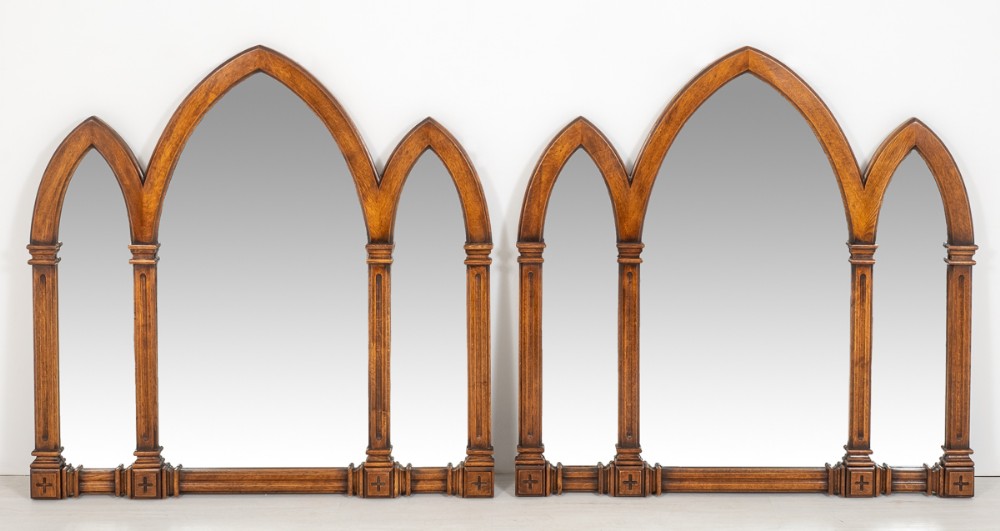 Stunning Pair of Oak Gothic Style Mirrors