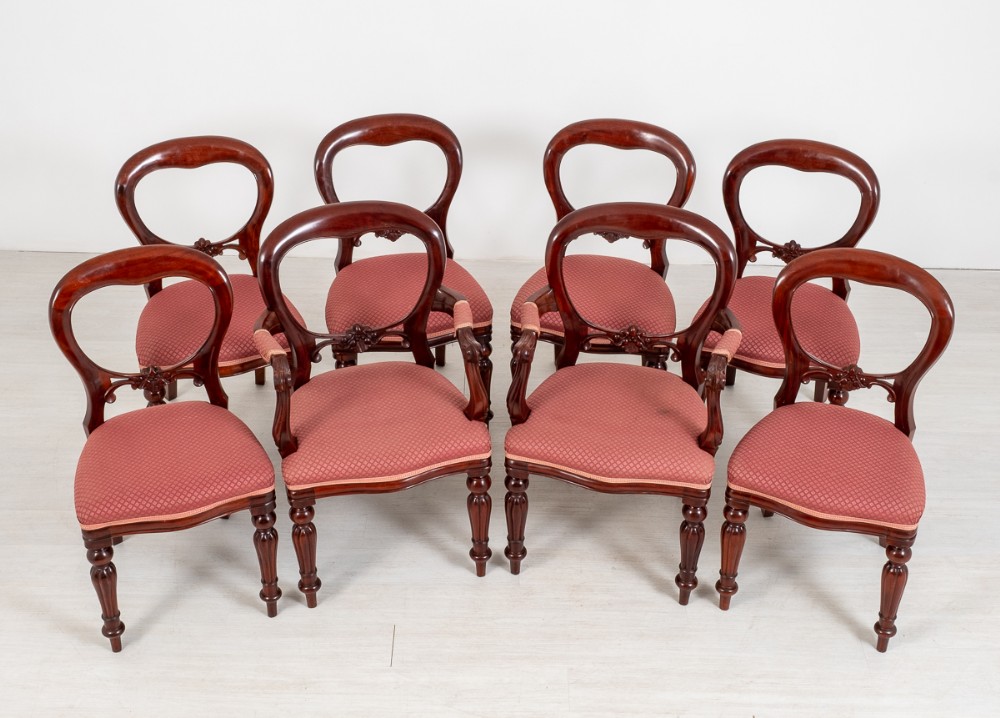 Set of 8 Mahogany Balloon Back Dining Chairs
